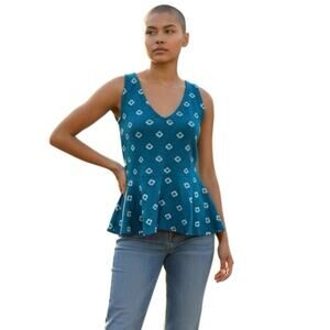 Anthropologie Postmark Blue Patterned Tank Top Size Medium